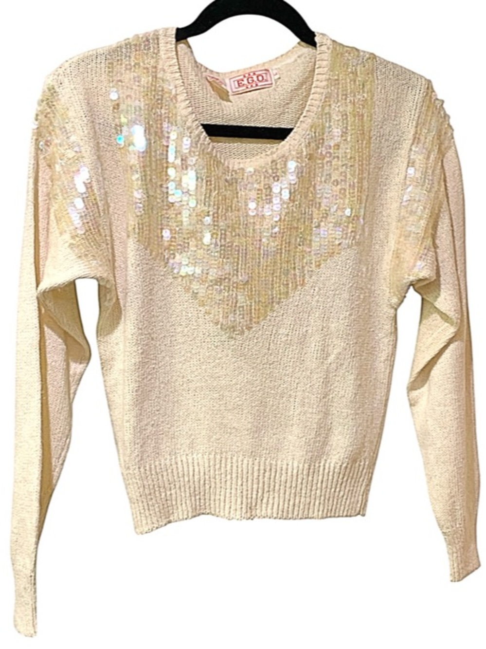 E.G.O. Sweater 1970s Soft & Lightweight Silk blend Sequin Design Size L